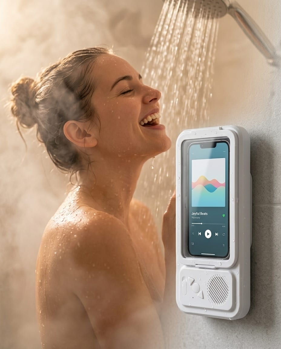 Personne qui chante sous la douche, le support Futurfeed joue de la musique